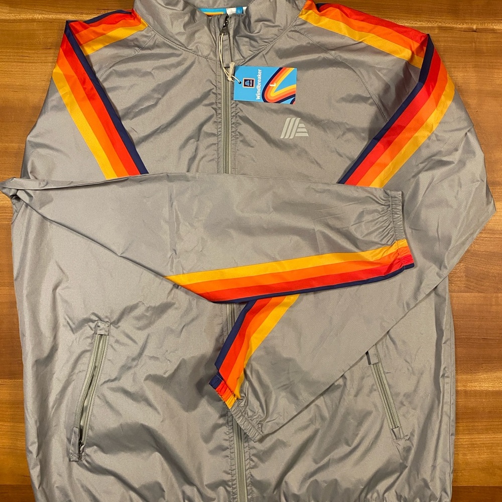 Aldi Gray/ Silver Windbreaker with Rainbow Stripes NWT